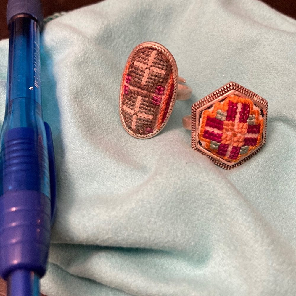 Two fabric statement rings. Handmade